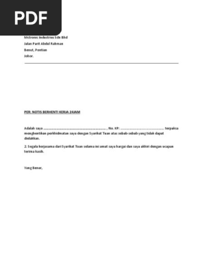 Surat Berhenti Kerja (Mctronic Sdn. BHD.)  PDF