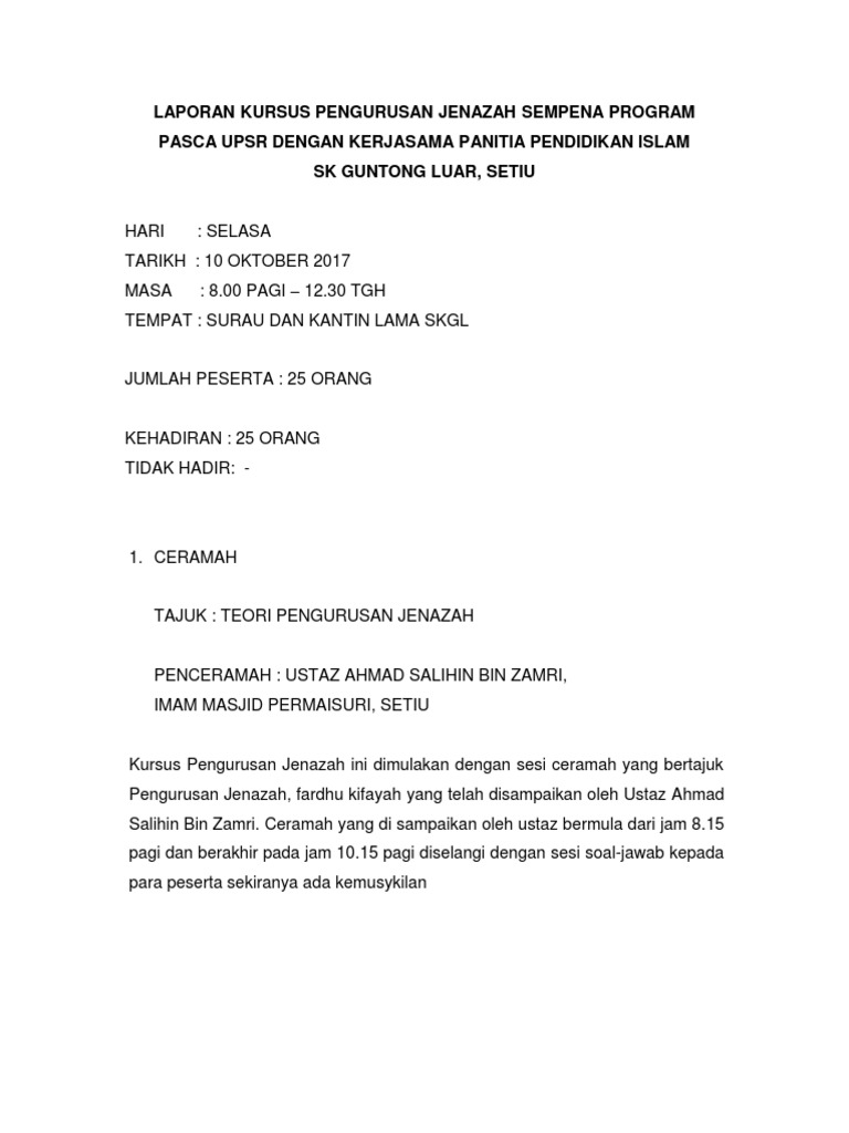 Laporan Kursus Pengurusan Jenazah Pdf