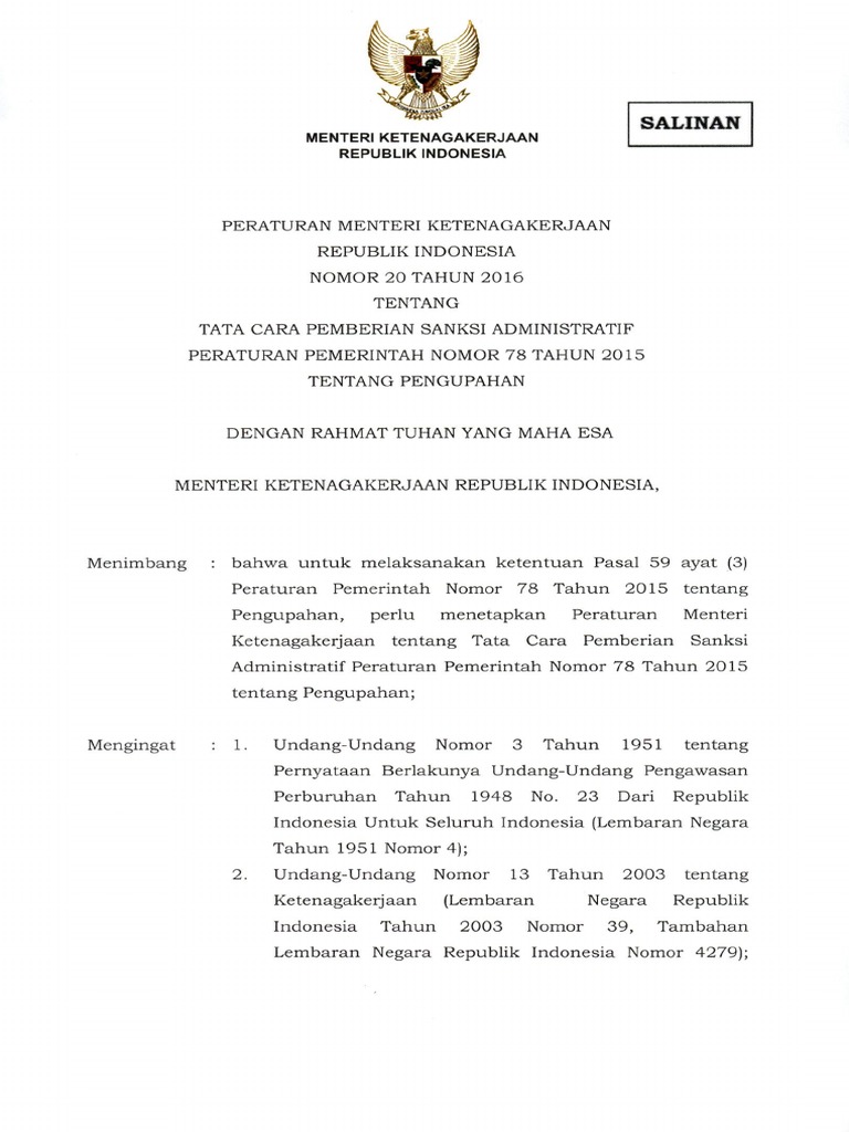 Permenaker No.20 Tahun 2016  PDF