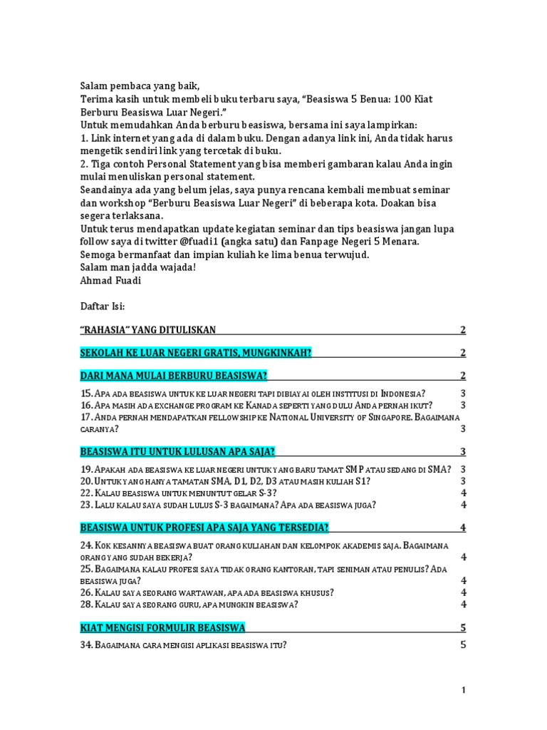 Contoh Personal Statement Beasiswa | PDF | Karier & Perkembangan | Ilmu ...