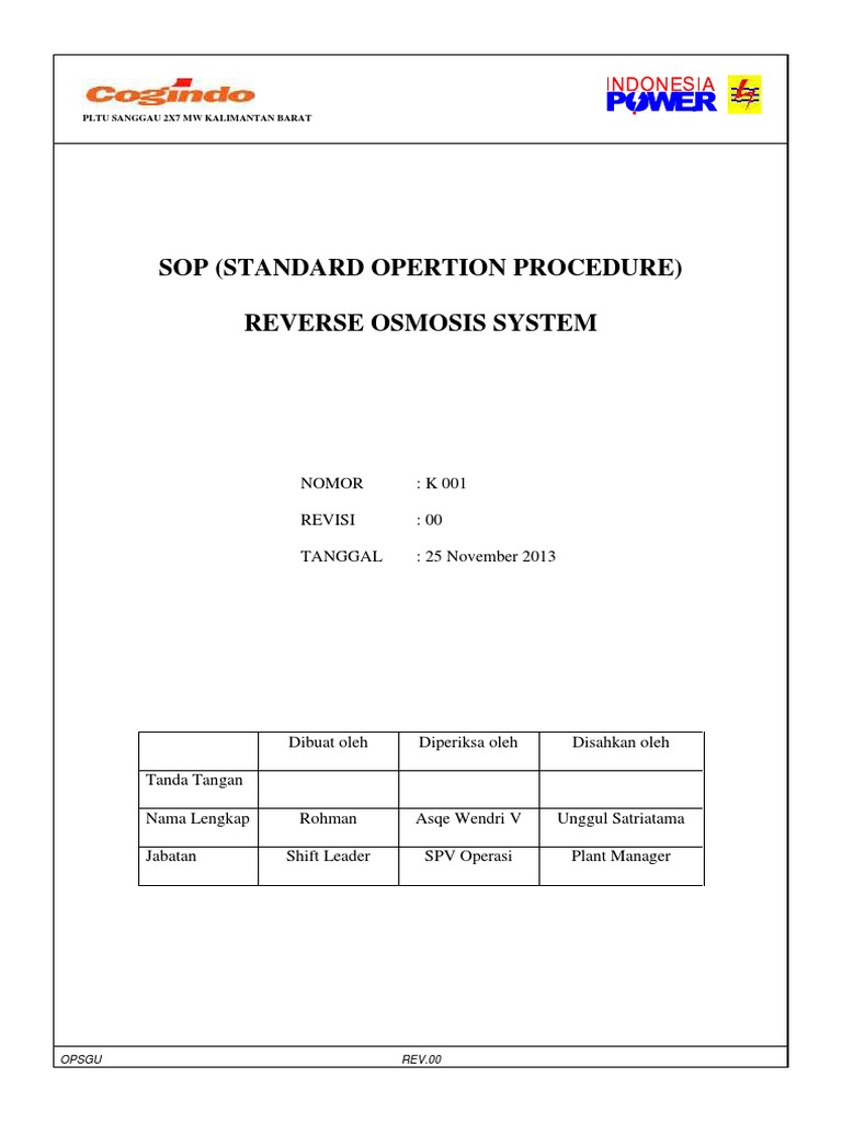 SOP RO System | PDF | Griya & Taman | Teknologi & Rekayasa