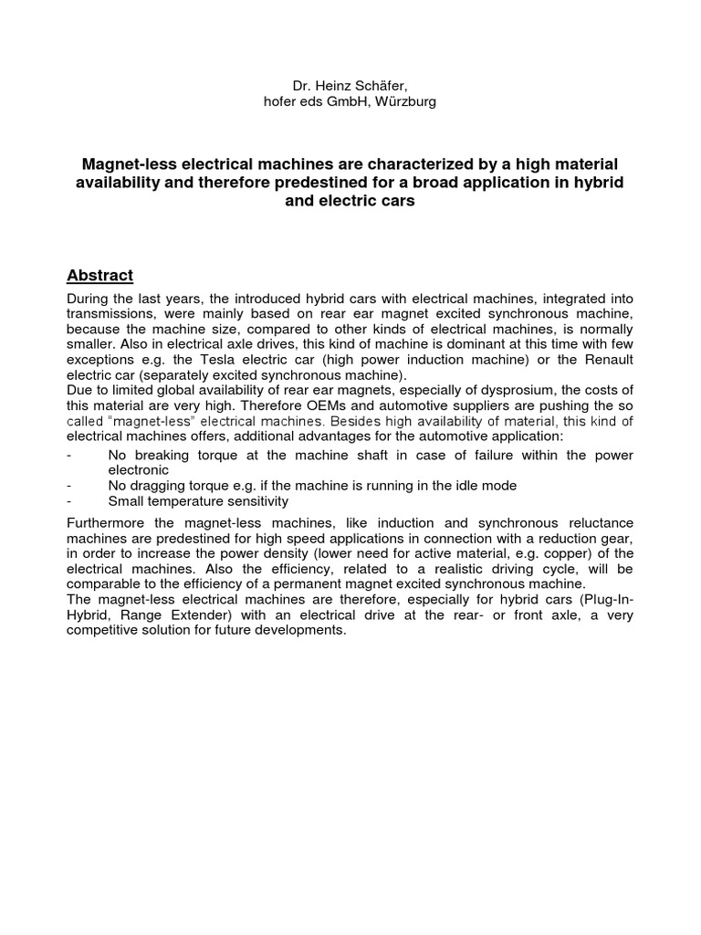 Magnetless Motors for Electric Vehicles | PDF | Electric Motor ...