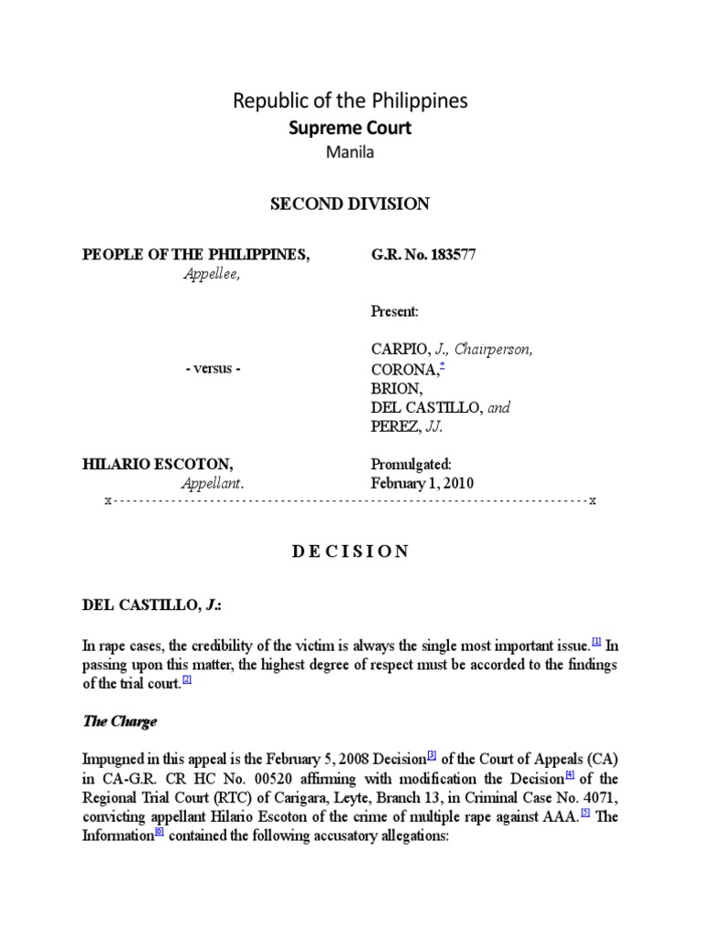 Republic of The Philippines: Supreme Court | PDF | Rape | Testimony