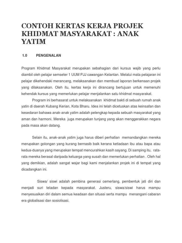 Contoh Kertas Kerja Projek Khidmat Masyarakat | PDF