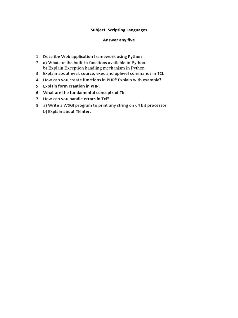 Subject scripting languages answer any five pdf technology