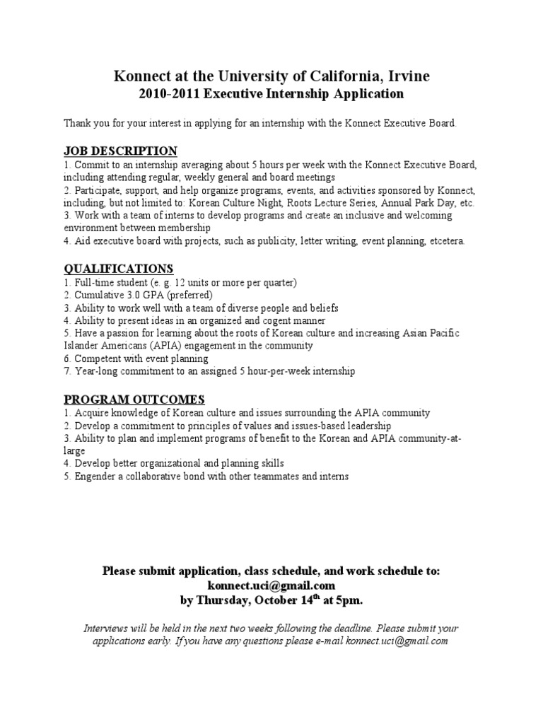 Konnect Executive Internship 2010-2011 Application | PDF | Job Hunting ...