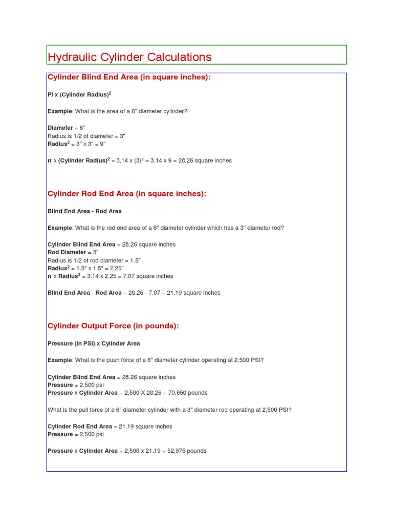 Hydraulic Cylinder Calculations PDF Gallon Machines