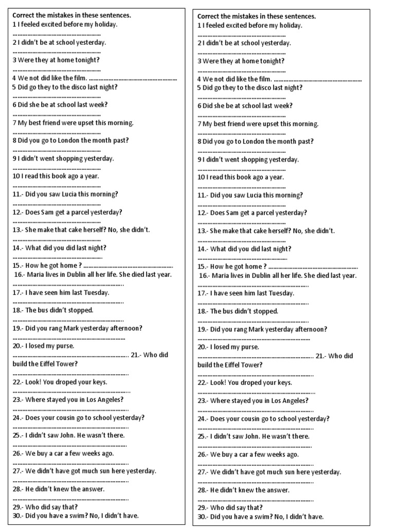 Past Simple Grammar Error Correction Pdf Leisure