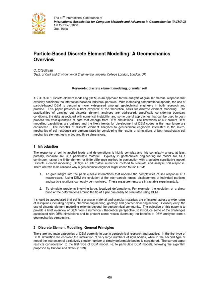 Particle Based Discrete Element Modellinga Geomechanics - 