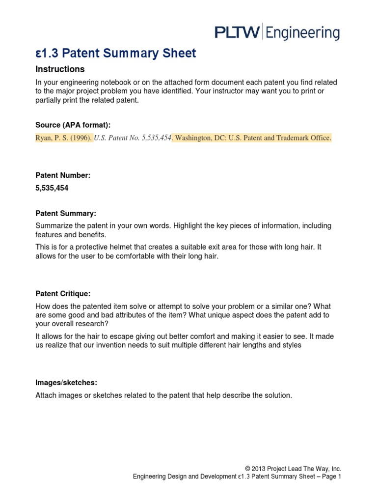 E1 3 Patent Summary Sheet3 | PDF