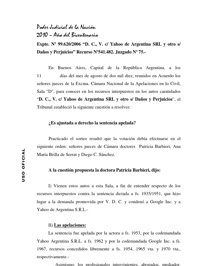 Fallo Yahoo Google Libertad De Expresion Internet