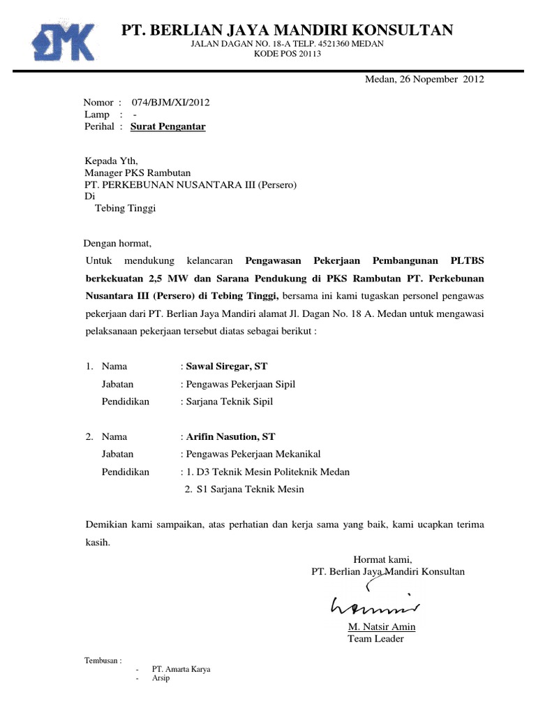 Surat Pengantar Ke Ptpn Iii