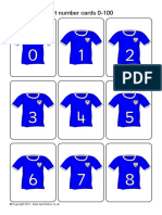 Blue Football Shirt Number Cards 0-100