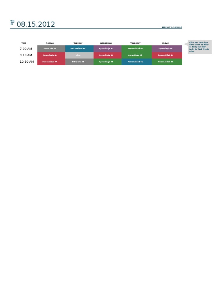 Weekly Schedule with Task Priorities | PDF