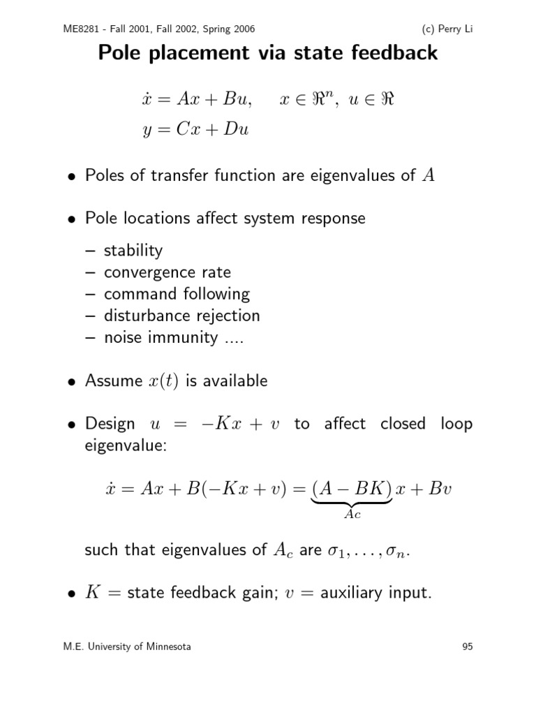 State Feedback Pdf Eigenvalues And Eigenvectors Control Theory