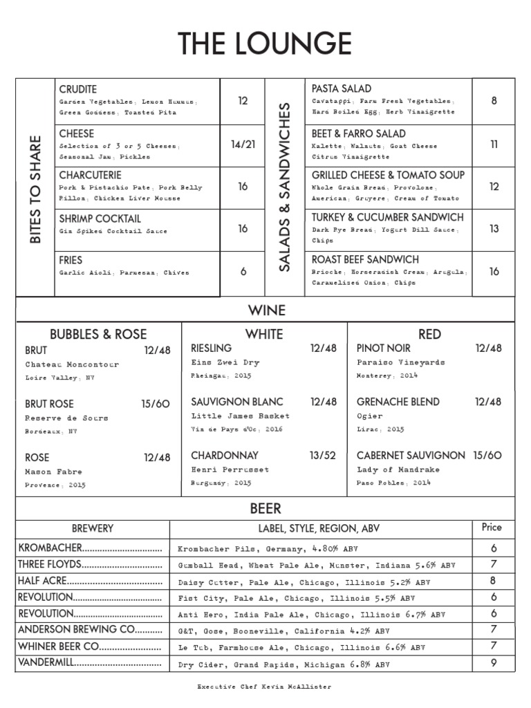 Lounge Menu for Food & Drink Lovers | PDF