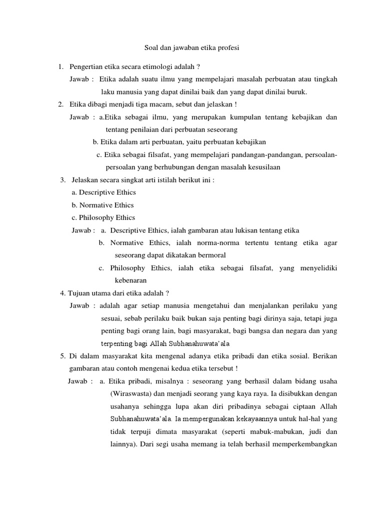 Soal Dan Jawaban Etika Profesi