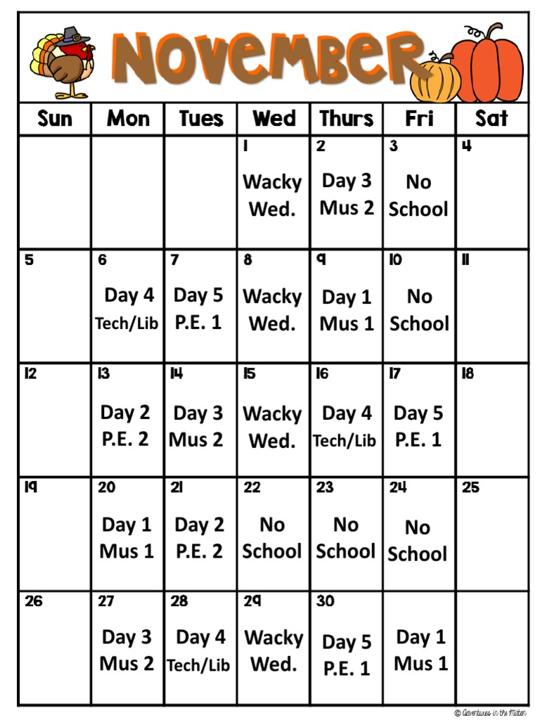 November Calendar PDF