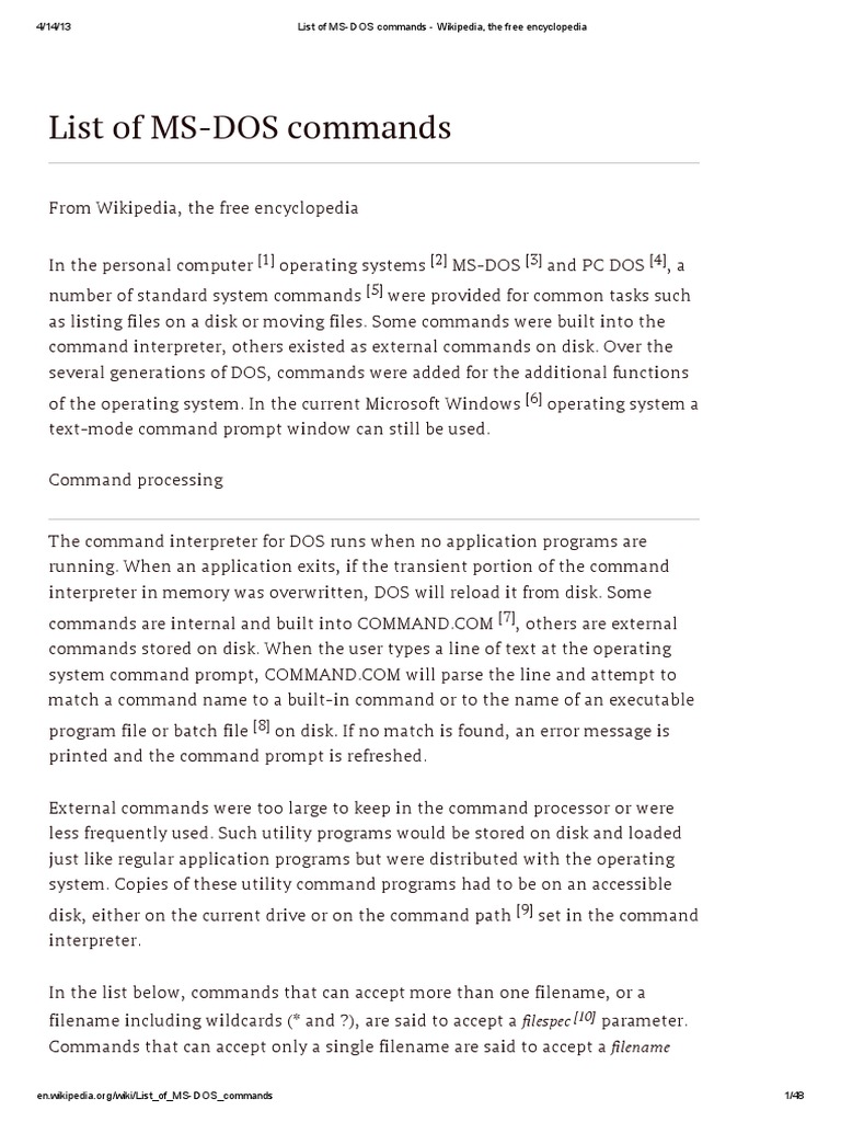 List of MSDOS Commands Command Line Interface Operating System