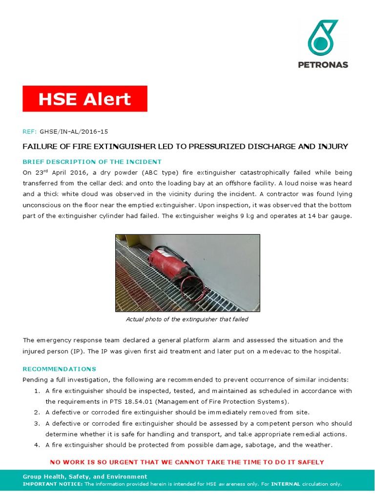 Fire Extinguisher Failure HSE Alert | PDF | Safety | Prevention