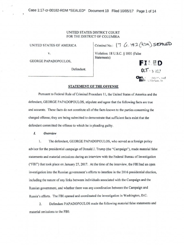 Statement of The Offense - Papadopoulos | PDF | Federal Bureau Of ...