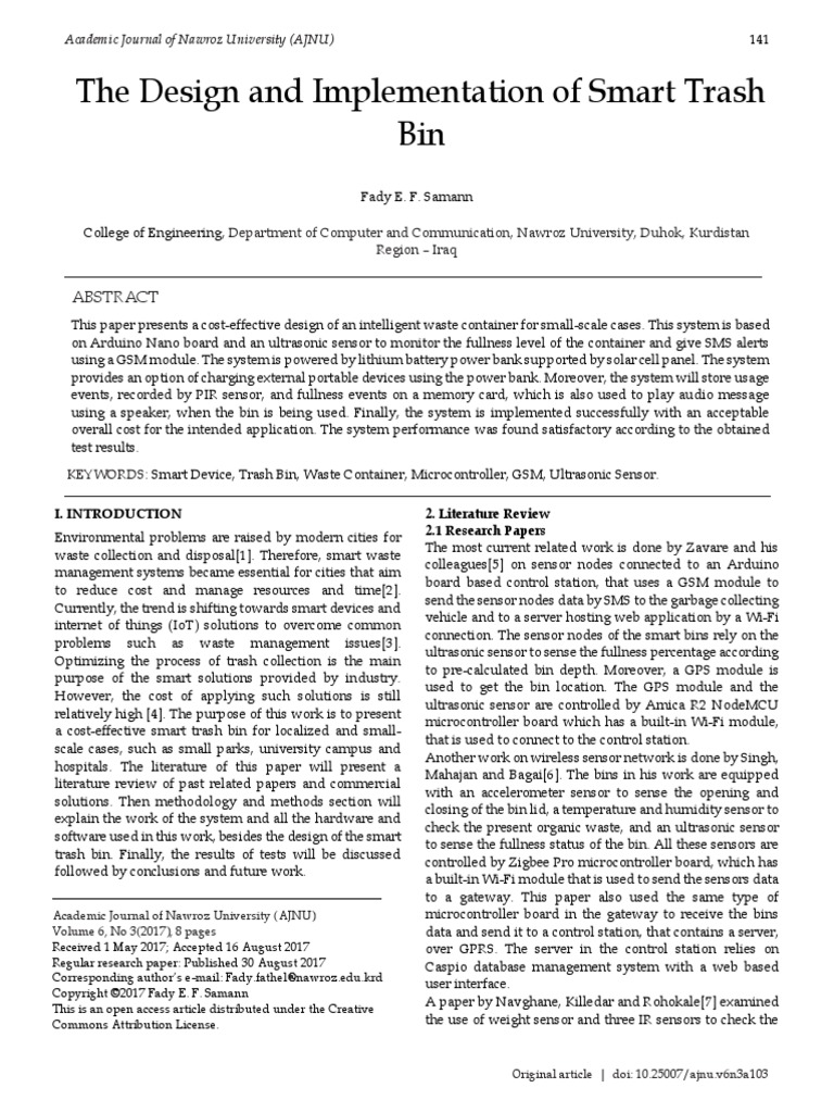 The Design and Implementation of Smart Trash Bin PDF Of