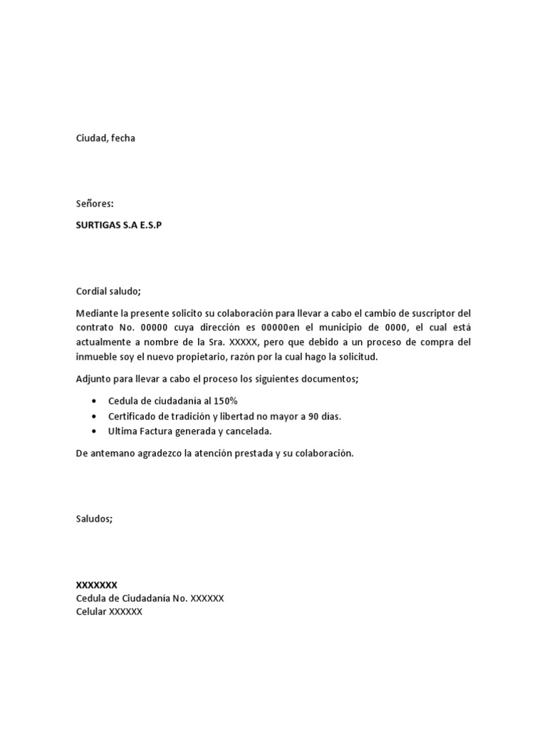 Modelo Cambio Suscriptor Surtigas | PDF