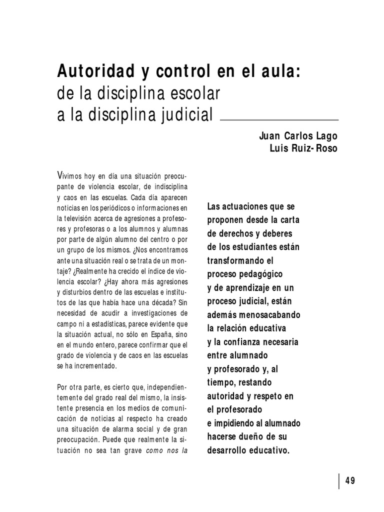 Autoridad y Control en El Aula - de La Disciplina Escolar A La ...