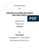 A Research Paper On: Arbitration Law in India: Development and Critical Analysis