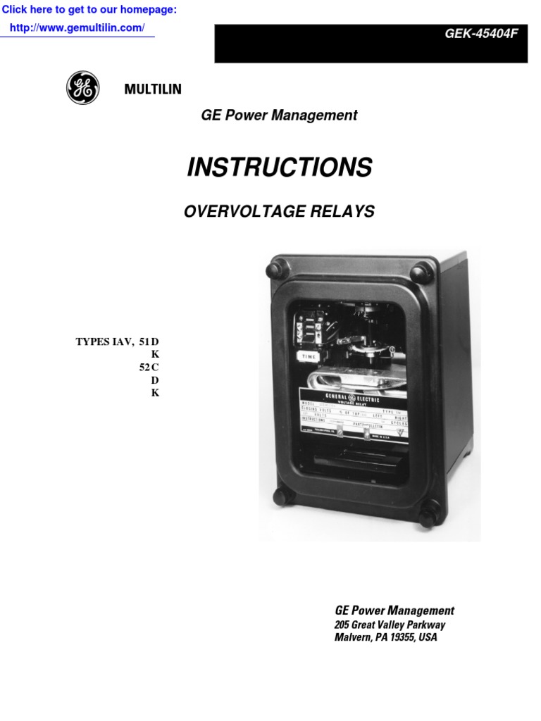 Instructions: Overvoltage Relays | PDF | Relay | Transformer