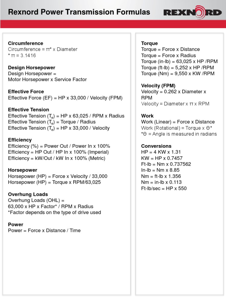 Rexnord Power Transmission Formulas PDF