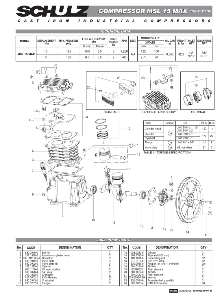 MSL 15 MAX Compressor Parts List | PDF | Motor Oil | Gas Technologies
