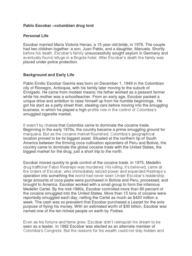 Pablo Escobar - Columbian Drug Lord | PDF | Illegal Drug Trade | Crime ...