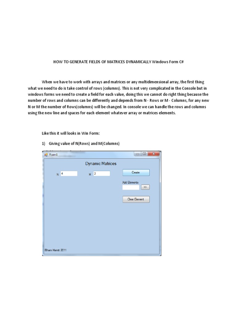 Dynamic Matrix Fields in C# Forms | PDF | Array Data Structure | Matrix ...