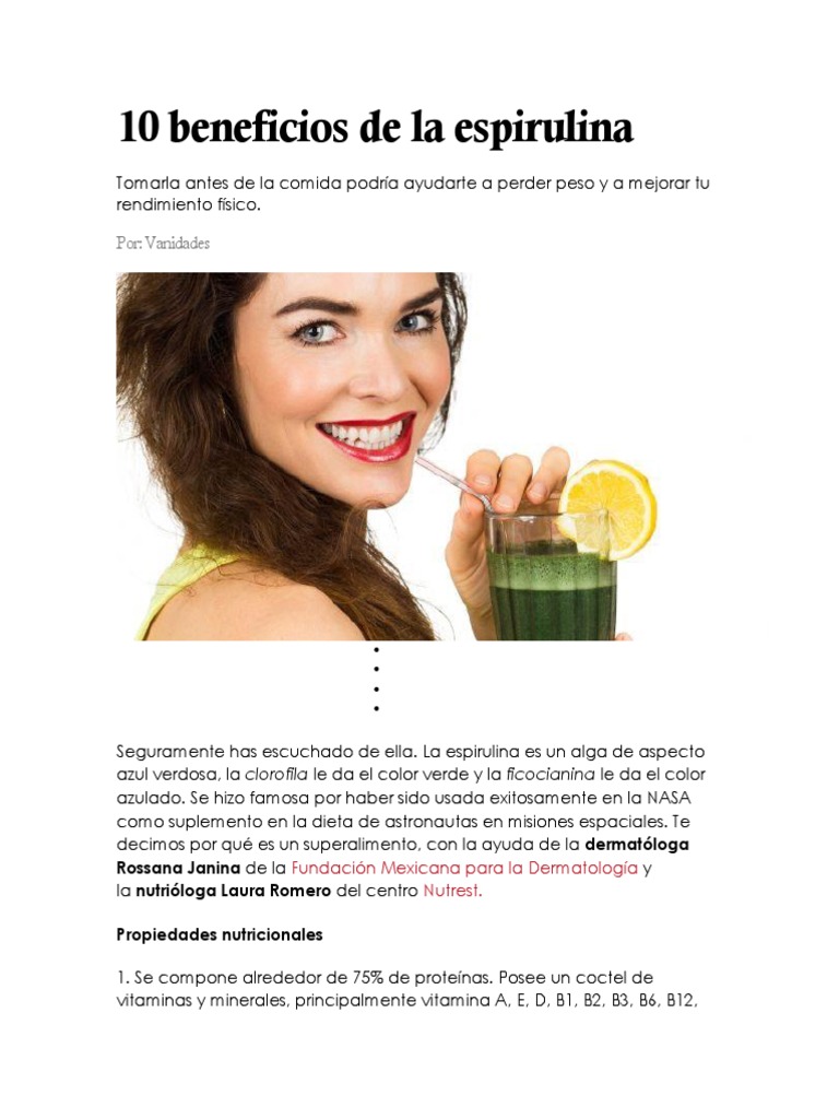10 Beneficios de La Espirulina PDF Vitamina B12 Vitamina