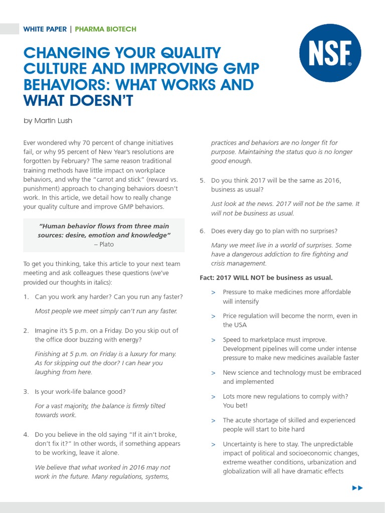 PB Changing Quality Culture Improving GMP Behaviors | PDF | Habits ...