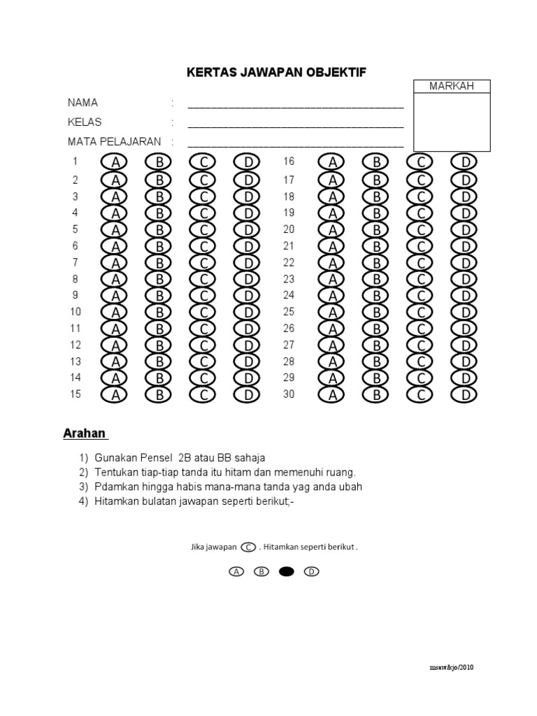 Contoh Kertas Saranan Jawapan Omr  mweosmalay