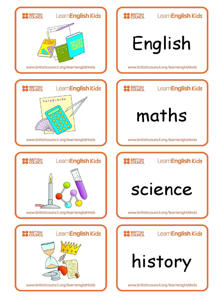 Flashcards school subjects pdf
