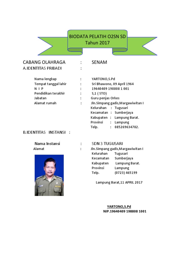 Biodata Pelatih O2sn SD | PDF
