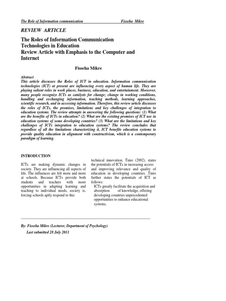 The Role Of Ict In Education Pdf Pdf Educational Technology