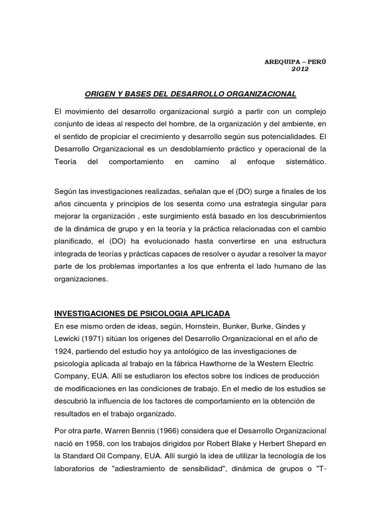 Orígenes del Desarrollo Organizacional | PDF | Desarrollo ...