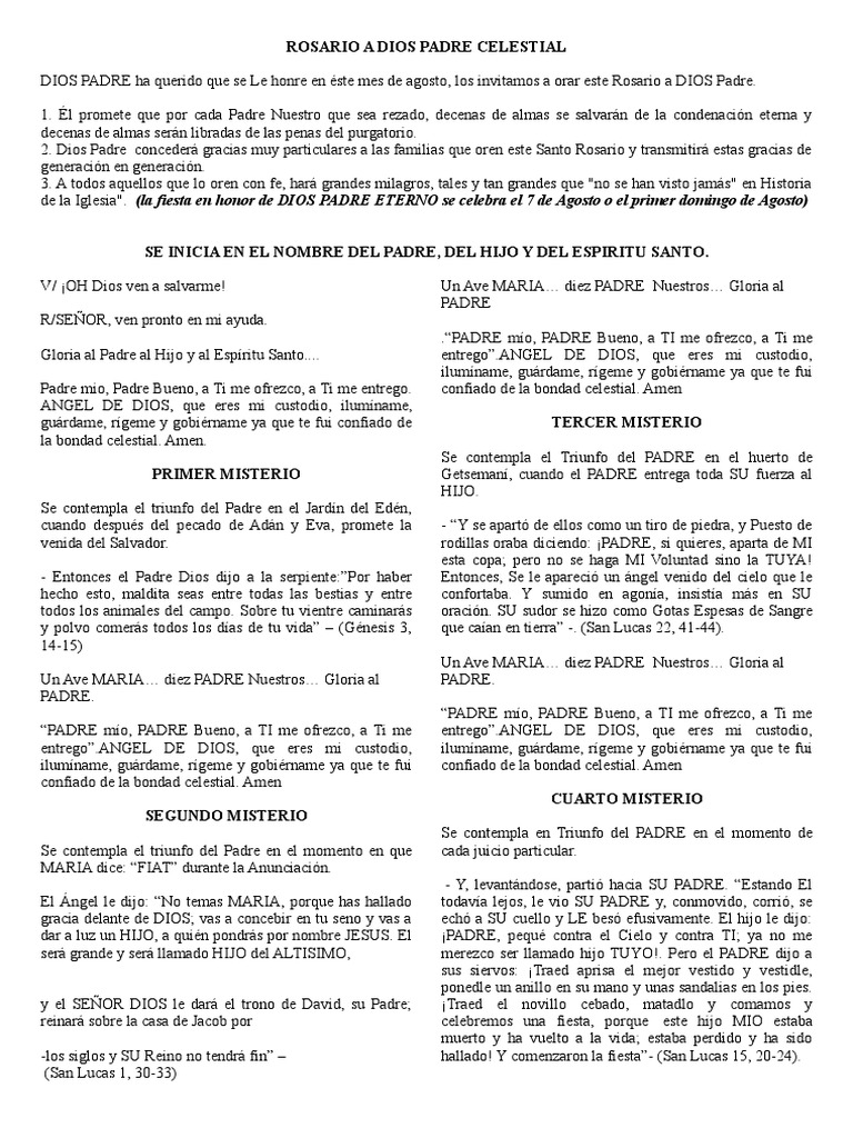 Rosario a Dios Padre Celestial | PDF | Rosario | Dios en el cristianismo