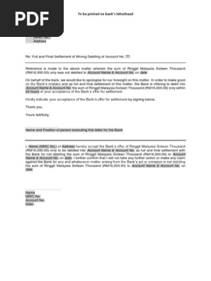 Draft Settlement Letter