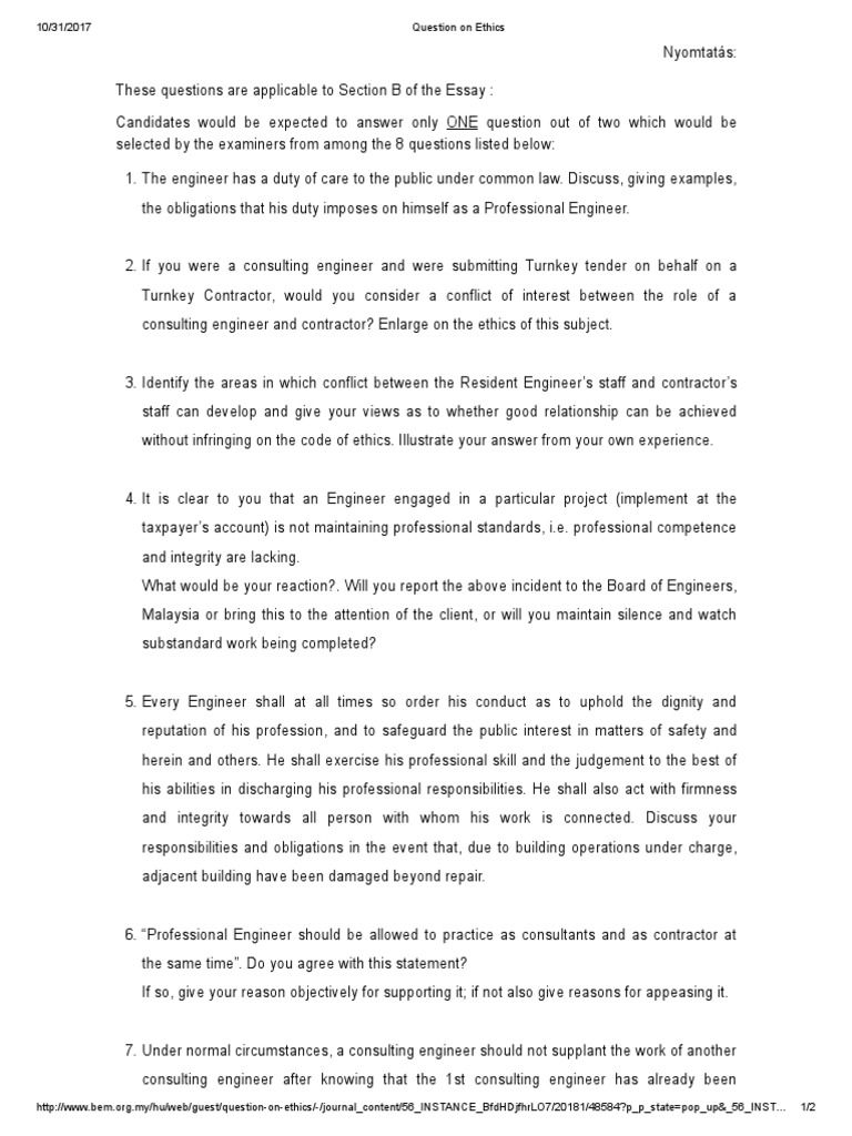 Question on Ethics.pdf Engineer Consultant