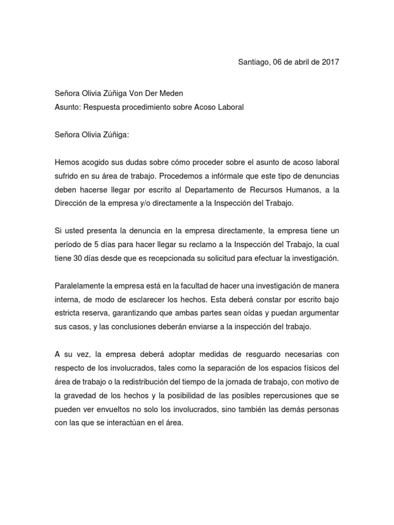 Carta De Rrhh Acoso Laboral Pdf Gestion De Recursos Humanos Gobierno