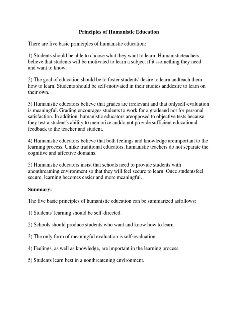 Core Principles of Humanistic Education | PDF | Neuropsychological ...