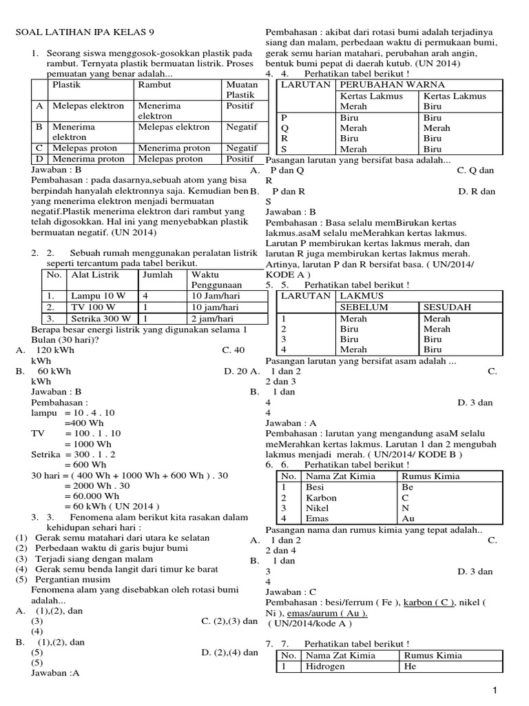 Soal Latihan Ipa Kelas 9 Semester 1