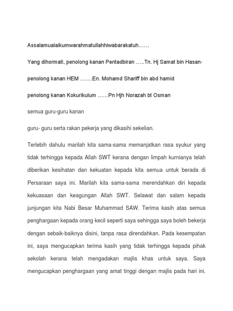 Teks Ucapan Majlis Perpisahan Pdf
