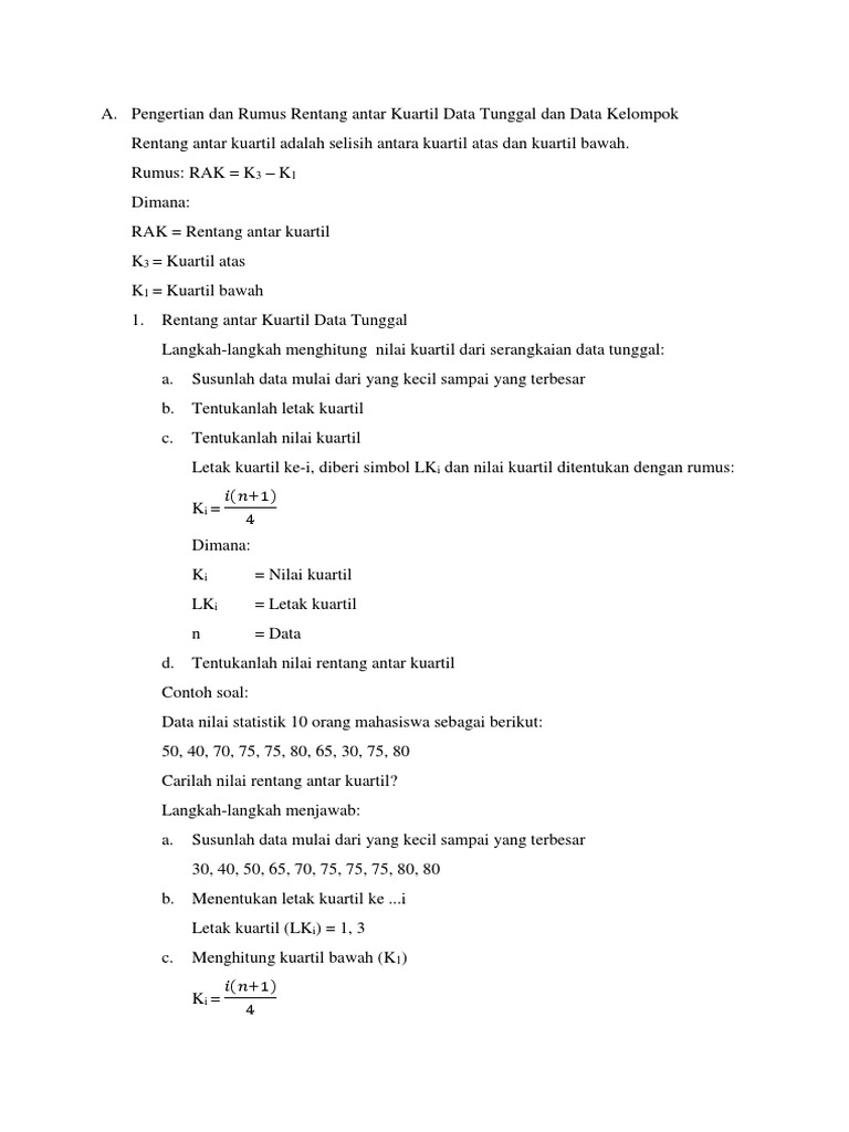 Pengertian Dan Rumus Antar Kuartil Data Tunggal Dan Data