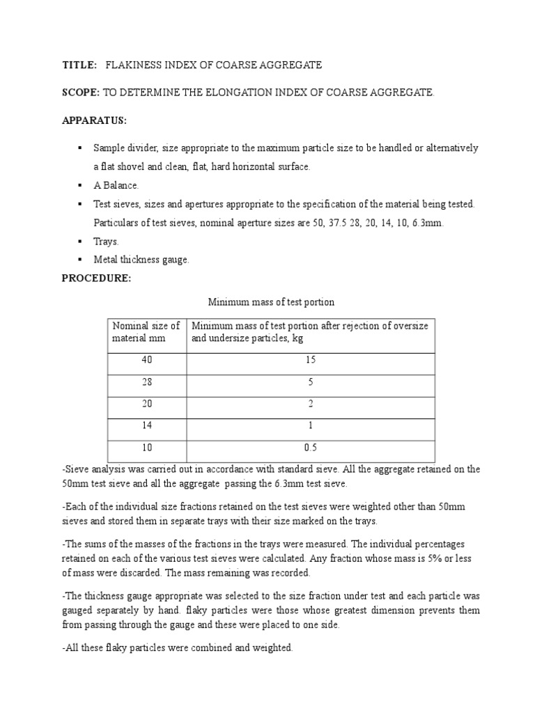 Flakiness Index PDF Mass Construction Aggregate